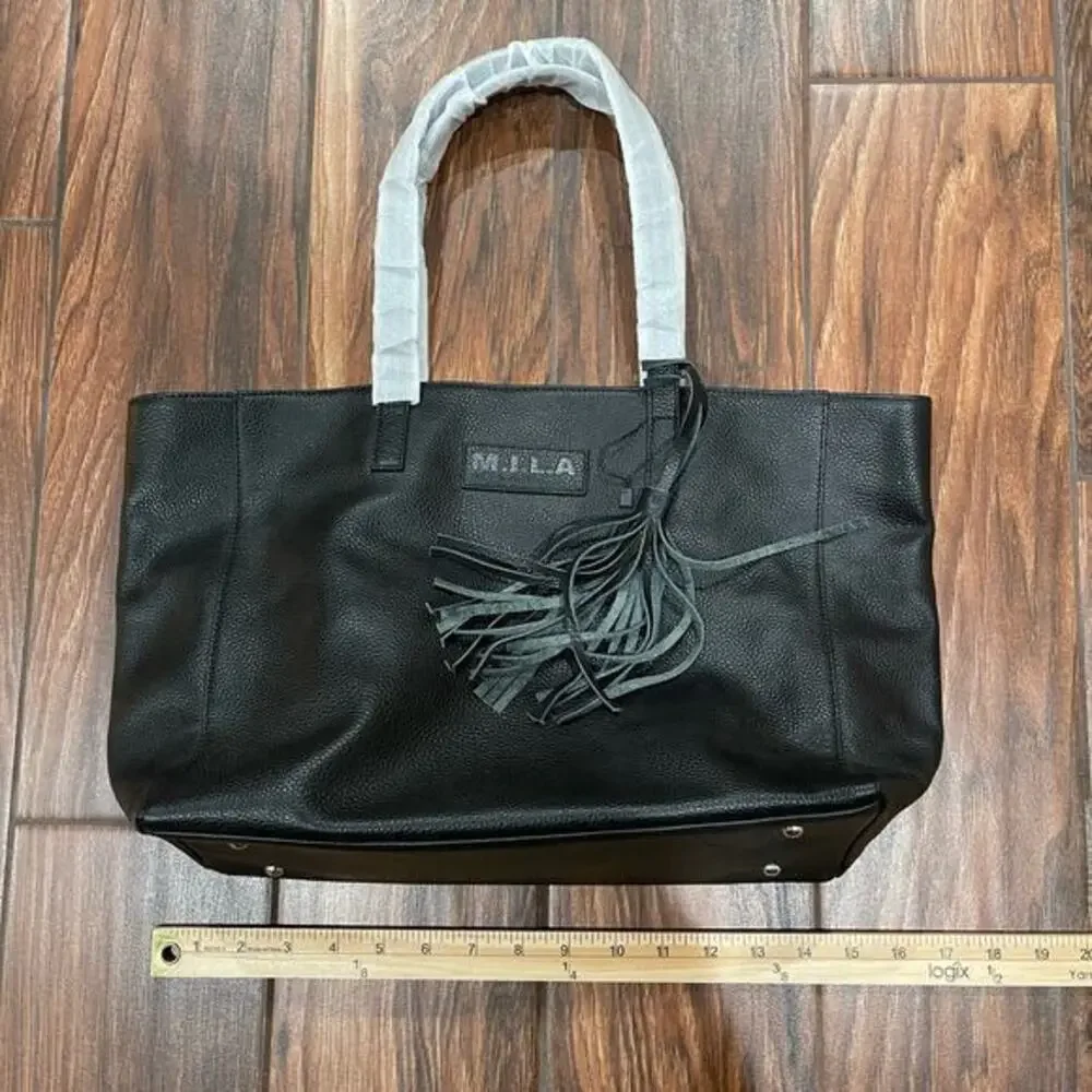 M.I.L.A. Luxury‎ Leather Tote Bag Black Quiet Luxury Career Minimalist Capsule